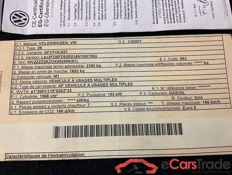 VOLKSWAGEN Caddy Maxi Life 2PLC Caddy Maxi Comfortline 7-zetels Wielbasis 3006 mm Totaal gewicht  Motor 2.0 TDI 140pk (103KW) Versnellingsbak #3